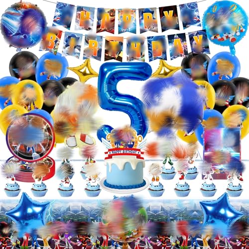 Partygeschirr Geburtstagsdeko 5 Jahre, 65 Stück Geburtstag Deko Cartoon Themed Partyzubehör Set mit Luftballon, Banner, Tortendeko, Tischdecke Party Dekoration für Junge Mädchen Partygeschirr Geburtstagsdeko 5 Jahre, 65 Stück Geburtstag Deko Cartoon Themed Partyzubehör Set mit Luftballon, Banner, Tortendeko, Tischdecke Party Dekoration für Junge Mädchen von Heartsking