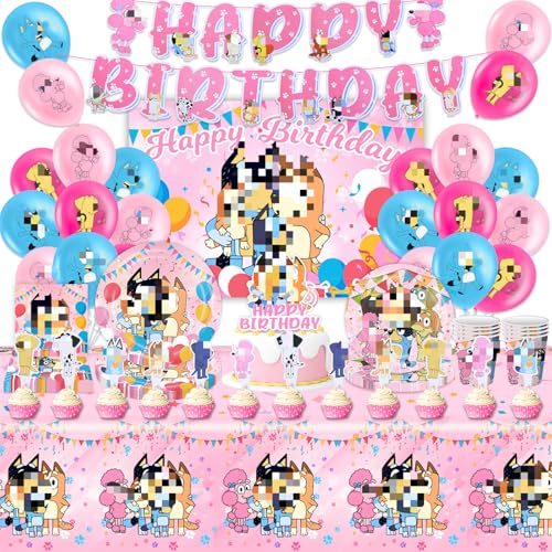Partygeschirr Geburtstagsdeko,84 Stück Rosa Dog Birthday Decorations,Rosa Geburtstag Party Deko Geschirr Kit Pappteller,Banner,Servietten,Pappbecher,Tischdecken,Luftballons,Toppers,Hintergrundtuch von Heartsking