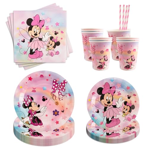 Partygeschirr Kindergeburtstag, 90 Stück Minnie Mouse Geburtstagsdeko Baby Geburtstags Geschirr Deko, Rosa Mädchen Geschirr Set, Kindergeburtstag Deko Servietten Pappteller Pappbecher für 10 Kinder Partygeschirr Kindergeburtstag, 90 Stück Minnie Mouse Geburtstagsdeko Baby Geburtstags Geschirr Deko, Rosa Mädchen Geschirr Set, Kindergeburtstag Deko Servietten Pappteller Pappbecher für 10 Kinder von Heartsking