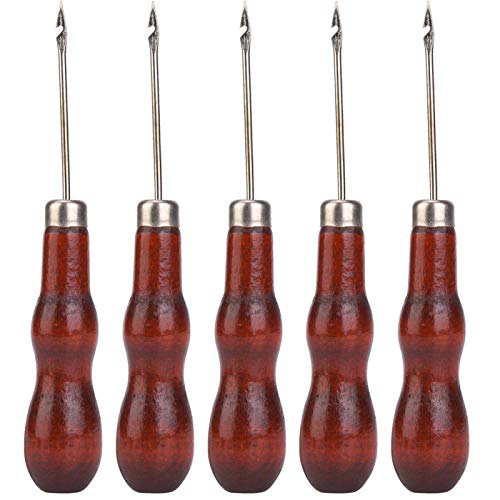 Heaveant Awl Punch, 5PCS Holzgriff Awl Hole Punch Nähen Ahle Werkzeug Schuh Reparatur Häkelnadel Leder Werkzeug von Heaveant