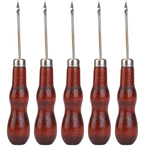 Heaveant Awl Punch, 5PCS Holzgriff Awl Hole Punch Nähen Ahle Werkzeug Schuh Reparatur Häkelnadel Leder Werkzeug von Heaveant