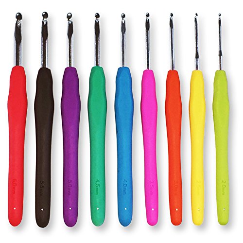 HeavySun Häkelnadel Set 9 Teilig/Häkelnadeln aus Aluminium mit bunten, gummierten Griffen, ideal für Anfänger - Premium QUALITÄT - 2,0/2,5/3,0/3,5/4,0/4,5/5 / 5,5/6,0mm HeavySun Häkelnadel Set 9 Teilig/Häkelnadeln aus Aluminium mit bunten, gummierten Griffen, ideal für Anfänger - Premium QUALITÄT - 2,0/2,5/3,0/3,5/4,0/4,5/5 / 5,5/6,0mm von HeavySun