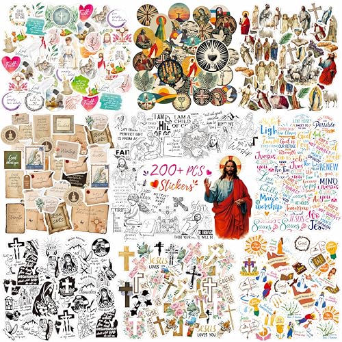 200+PCS Bibel-Sticker, Bunte Wasser-/Reißfeste Vinyl Christliche Sticker, Rückstandsfrei Entfernbar für Laptop, Skateboard, Koffer, Computer, Telefon, Planner, VSCO, Erwachsene, Mädchen, Frauen von Hebayy