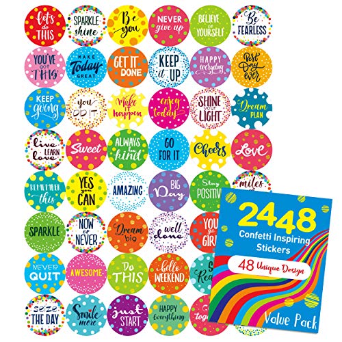 2448 Stücke Lehrer Belohnung Ermutigung Konfetti Aufkleber Superpaket in 48 Designs (englische Version, Durchmesser 2,5 cm) von Hebayy
