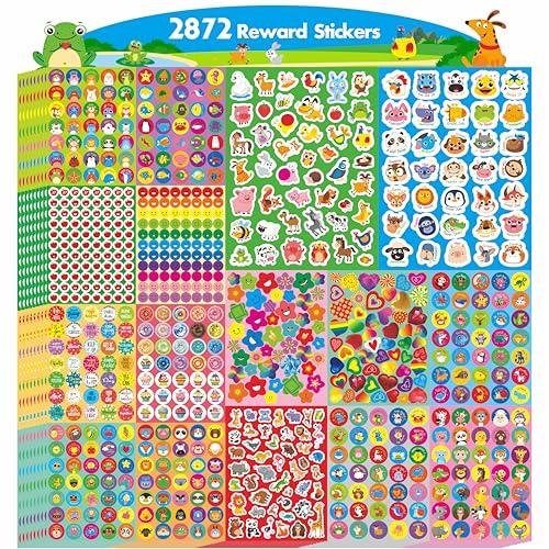 2872 PCS Incentive Aufkleber, 64 Blatt runde Aufkleber zur Ermutigung, Tiere Donuts Cupcakes Sterne Herzen Motivierende Lehrer Klassenzimmer Belohnungsgeschenke von Hebayy