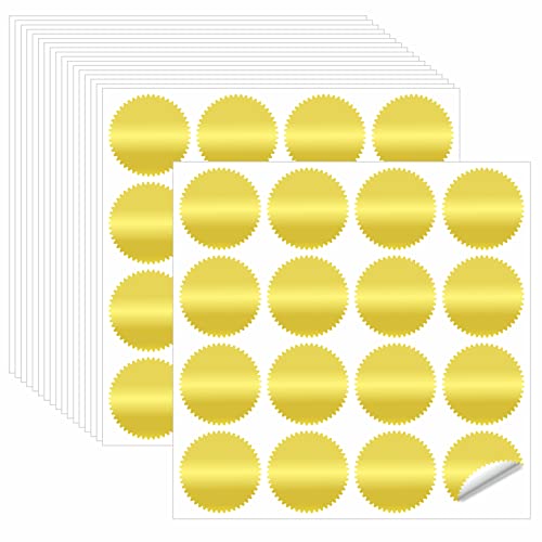 320 runde goldmetallische Aufkleber, goldene Blanko-Prägeaufkleber mit gezackter Kante, Goldfolie, selbstklebende Wafer-Aufkleber, Siegeletiketten für Umschläge, Zertifikate (je 5 cm) von Hebayy