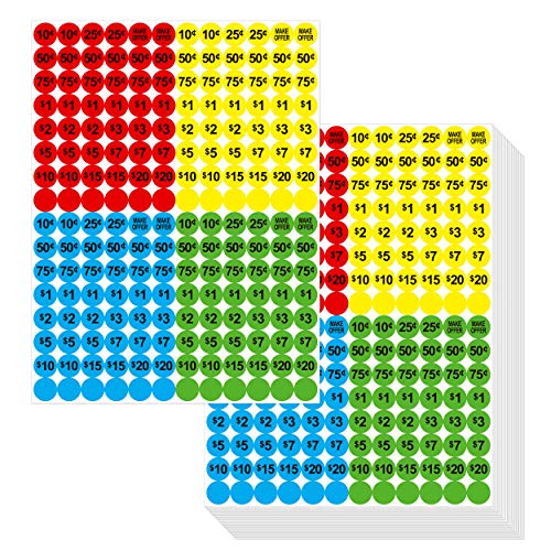 3840 Stücke Garage Sale Flohmarkt Vorpreise Preisaufkleber in Hellen Farben (Gelb/Rot/Grün/Cyan), Durchmesser 1,9 cm (englische Version) von Hebayy