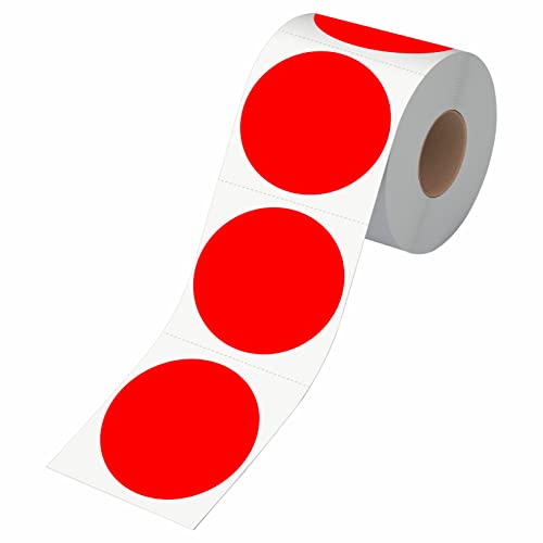 500 Stück runde rote Inventaraufkleber, Kreispunkte Farbkennzeichnungs etiketten mit Perforationslinie in einer Rolle (7.6 cm Durchmesser) von Hebayy
