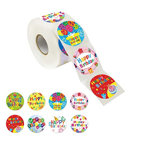500 Stück Happy Birthday Sticker Aufkleberin 8 Designs mit Perforationslinien (3,8 cm) von Hebayy