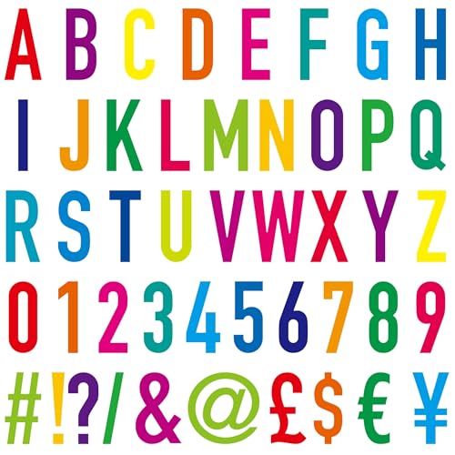 504 bunte Buchstabenaufkleber, 18 Bögen große Alphabete, Zahlen & Symbole Etiketten 6,3 cm selbstklebend wasserdicht für Innen, Außen, Büro, Klassenzimmer, Lagerung, Kisten von Hebayy