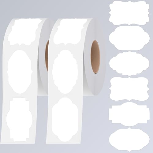 600 Stück Kraftpapier Aufkleber, 6 ausgefallene Formen Etiketten, selbstklebende leere Aufkleber für Bastelarbeiten, hausgemachte Lebensmittelbehälter, Geschenkanhänger, Namensetiketten (Weiß, 3x5cm) von Hebayy