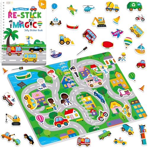 Wiederverwendbares Jelly Sticker Buch, 53 Dicke Jelly Sticker von Fahrzeugen, Wasserdichte Gel-Haftaufkleber, Transport-Themen Beschäftigungsbuch für Kleinkinder, Kinder Wiederverwendbares Jelly Sticker Buch, 53 Dicke Jelly Sticker von Fahrzeugen, Wasserdichte Gel-Haftaufkleber, Transport-Themen Beschäftigungsbuch für Kleinkinder, Kinder von Hebayy