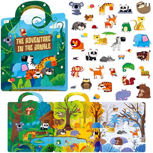 Wiederverwendbares Stickerbuch, 35 Wilde Tier-Statische Sticker, wasserfeste Tier- und Insekten-Aufkleber, Zuordnungsspiel, Aktivitätsbücher, Lernspielzeug für Mädchen und Jungen Wiederverwendbares Stickerbuch, 35 Wilde Tier-Statische Sticker, wasserfeste Tier- und Insekten-Aufkleber, Zuordnungsspiel, Aktivitätsbücher, Lernspielzeug für Mädchen und Jungen von Hebayy