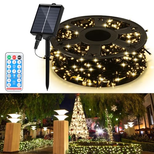 Hebitod Solar Lichterkette Außen 50M 500 LED, USB & Solar Ladefunktion, 8 Modi & Timer, IP44 Wasserdicht, Solarlichterkette Outdoor für Garten Terrasse Balkon Hochzeit Party, Warmweiß von Hebitod