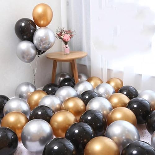 Luxuriöse Chromballons in Gold, Schwarz und Silber 12 Stück - Heliumballons Set für eine metallische Geburtstagsfeier - Party - von Heble von Heble