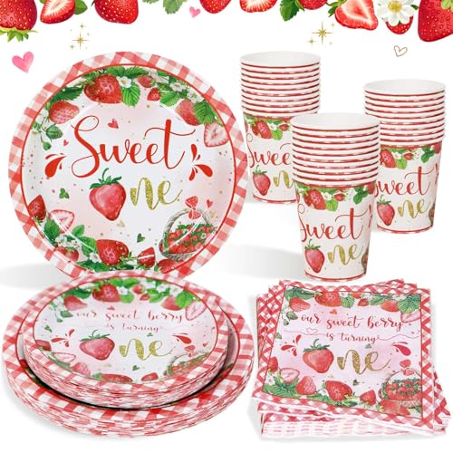 Heboland 1 Geburtstag Mädchen Deko Pappteller Set, 80pcs Erdberre Pappteller Pappbecher Servietten für 1. Geburtstag, 20 Gäste Heboland 1 Geburtstag Mädchen Deko Pappteller Set, 80pcs Erdberre Pappteller Pappbecher Servietten für 1. Geburtstag, 20 Gäste von Heboland