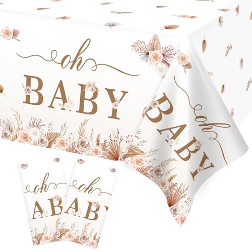 Heboland 2 Stück Babyparty Deko Mädchen Tischdecke, 137 x 274cm Einweg Oh Baby Tischdecke Plastik für Deko Babyparty Mädchen, Baby Shower Deko Girl von Heboland