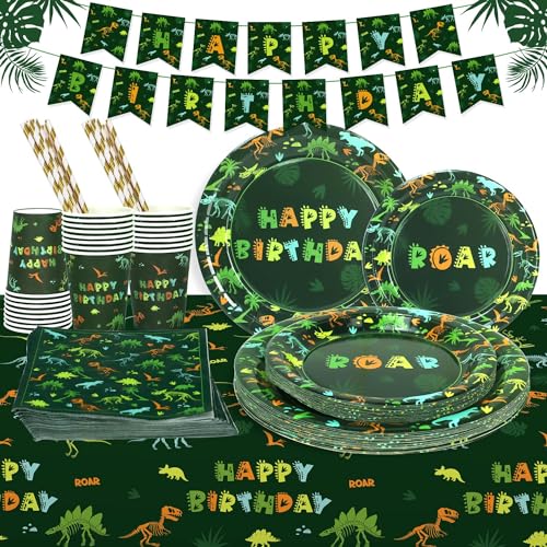 Heboland Dino Geburtstag Deko Partygeschirr Set für 25 Gäste,127 Stück Pappteller Kindergeburtstag dino mit Teller Becher Servietten Tischdecke und Banner Dinosaurier für Dino Party Deko Junge Mädchen Heboland Dino Geburtstag Deko Partygeschirr Set für 25 Gäste,127 Stück Pappteller Kindergeburtstag dino mit Teller Becher Servietten Tischdecke und Banner Dinosaurier für Dino Party Deko Junge Mädchen von Heboland