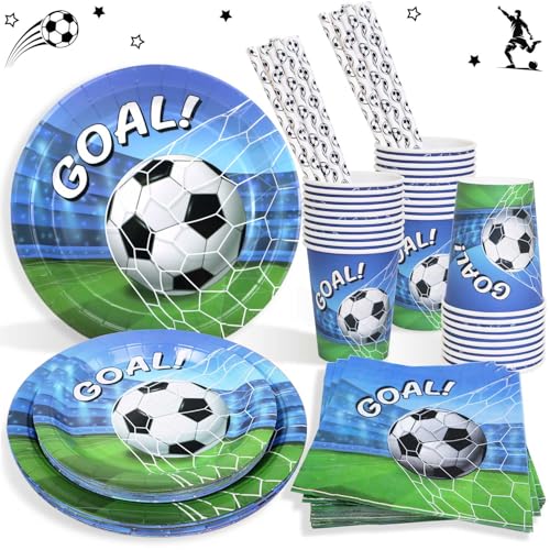 Heboland Fussball Deko Geburtstag Kinder Partygeschirr Set, 125 Stück Pappteller Kindergeburtstag Fussball Becher, Servietten, Strohhalme für Fussball Deko, 25 Gäste Heboland Fussball Deko Geburtstag Kinder Partygeschirr Set, 125 Stück Pappteller Kindergeburtstag Fussball Becher, Servietten, Strohhalme für Fussball Deko, 25 Gäste von Heboland