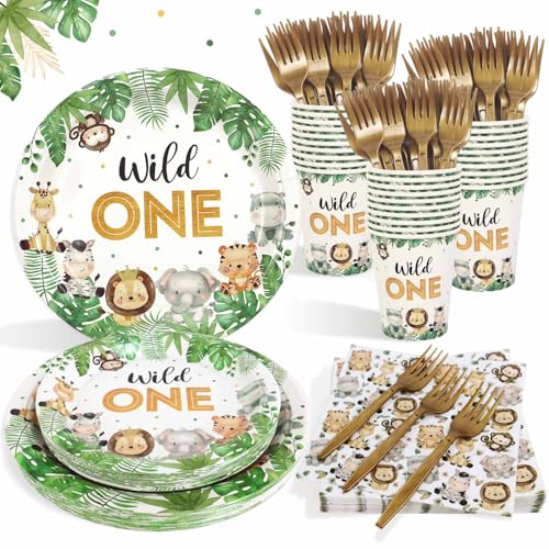 Wild One Geburtstag Deko Partygeschirr Set für 25 Gäste, Junge 1 Jahr Safari Dschungel Party Papier Teller Becher Servietten Strohhalme Wild One Partyzubehör Set Wild One Geburtstag Deko Partygeschirr Set für 25 Gäste, Junge 1 Jahr Safari Dschungel Party Papier Teller Becher Servietten Strohhalme Wild One Partyzubehör Set von Heboland
