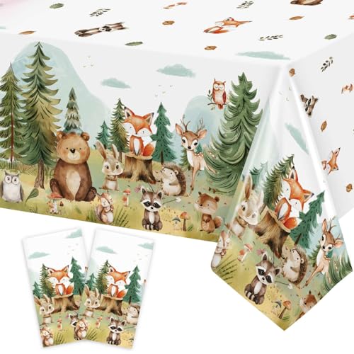 Waldtiere Geburtstag Deko Tischdecke, 2 Stück Tischdecke Kindergeburtstag aus PEVA für Geburtstagsdeko Junge und Mädchen, 137 x 274cm von Heboland