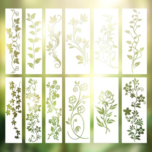 Hebterrka Schablonen Set Für Wandgestaltung, 12 Stück Wiederverwendbare Malschablonen Mit Pflanzenmustern, Ideal Für Acrylmalerei, Textilgestaltung Und Mehr von Hebterrka
