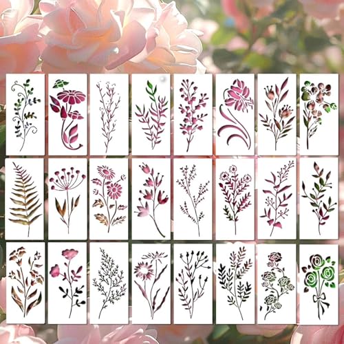 Hebterrka Schablonen Set Mit 24 Pflanzen Design, Vielseitige Und Langlebige Schablonen Für Wandgestaltung Und mehr, Anpassbare Stencil Papier Für Verschiedene Oberflächen, Geschenkidee Für Hebterrka Schablonen Set Mit 24 Pflanzen Design, Vielseitige Und Langlebige Schablonen Für Wandgestaltung Und mehr, Anpassbare Stencil Papier Für Verschiedene Oberflächen, Geschenkidee Für von Hebterrka