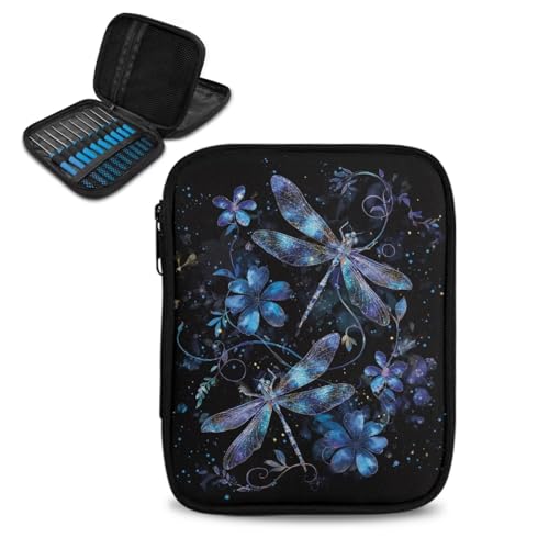 Hechitok Leere Häkelnadel-Tasche mit Libellen-Blume, tragbare Reise-Häkelaufbewahrungstasche, Organizer, Reißverschluss-Taschen mit Netztasche und Häkelhalterschlitzen für Häkel- und Strickzubehör Hechitok Leere Häkelnadel-Tasche mit Libellen-Blume, tragbare Reise-Häkelaufbewahrungstasche, Organizer, Reißverschluss-Taschen mit Netztasche und Häkelhalterschlitzen für Häkel- und Strickzubehör von Hechitok