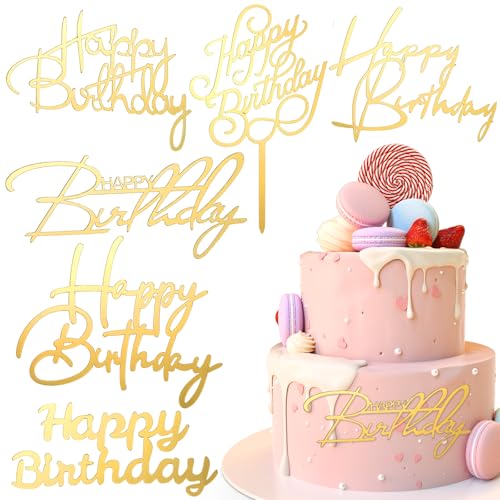 Heclia Tortenaufsatz "Happy Birthday", verschiedene Schriftarten, Spiegel, Acryl, Glitzer-Kucheneinsätze für Erwachsene und Kinder, Feiern, Geburtstag, Party, Cupcake-Kuchen, Feier-Schild, Charm, 6 von Heclia