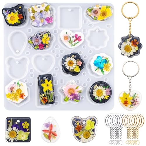 16 Kammern Stück Epoxidharz Silikonformen Für Anfänger geeignet, Set für Schmuckherstellung, Anhänger, Schlüsselanhänger, Geometrische Formen für DIY Resin, Schmuckzubehör für Halsketten und Ohrringe von HecticCore