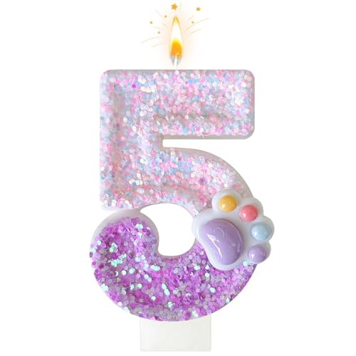 Rosa Katzenpfote Zahlkerze, Kerze 5 Geburtstag, Glitzer Geburtstagskerze Zahl 5 für Mädchen, Kerzen mit Hundemotiven, Cupcake Topper, Cake Topper Zahlen, Geeignet für Partys, Geburtstagsdekorationen Rosa Katzenpfote Zahlkerze, Kerze 5 Geburtstag, Glitzer Geburtstagskerze Zahl 5 für Mädchen, Kerzen mit Hundemotiven, Cupcake Topper, Cake Topper Zahlen, Geeignet für Partys, Geburtstagsdekorationen von HecticCore