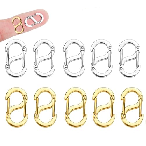 10 Stück Doppelöffnungs-Verkürzer-Verschluss Edelstahl-S-Lock-Armband-Verbindungsstück Halsketten-Clip für Ohrring Armband Halskette Anhänger Schmuck Basteln DIY (Gold & Silber) von Hedmedum