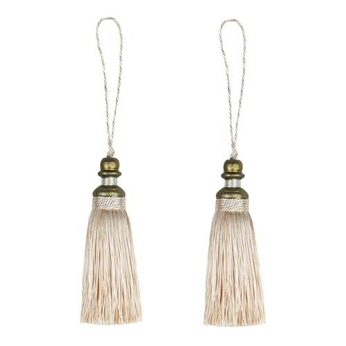 HedongHexi 2 Stück Quaste Schlüssel Quaste mit Schlaufen, handgefertigte Quaste Handwerk, DIY Zubehör für Heimdekoration Mix Grün (Beige) von HedongHexi
