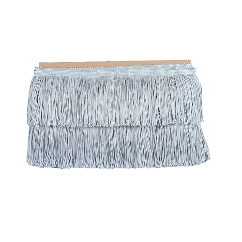 HedongHexi Chainette Fransenborte 9,1 m x 10,2 cm Stoffborten Quaste Nähen für DIY Dekoration Kleidung Zubehör lateinisches Hochzeitskleid (Silber, 9,4 m) von HedongHexi