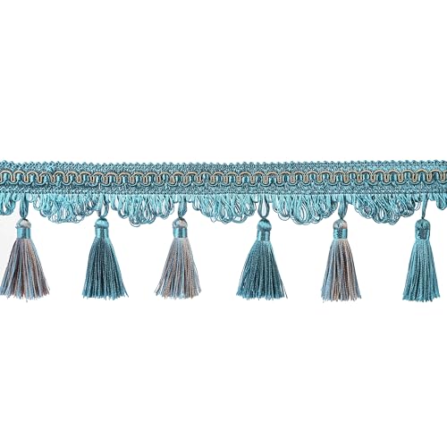 HedongHexi Fransenborte mit Quasten, 1,5 m x 10,2 cm, luxuriöse, handgefertigte Quaste, Fransenborte für Vorhang, Sofa, Kleid, Dekor (gemischt, blau, keine Perlen) von HedongHexi