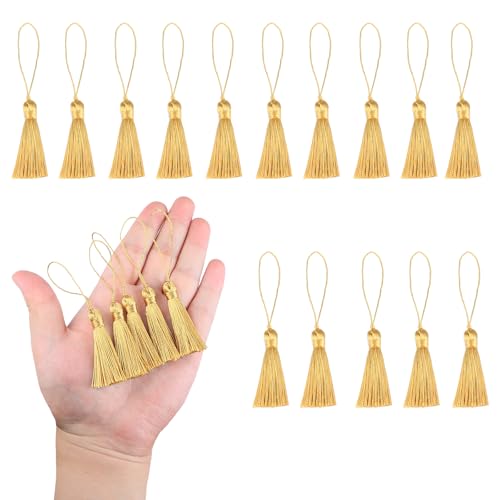 HedongHexi Mini-Lesezeichen, goldfarbene Quasten, 10 cm, mit Schlaufen für Schlüsselanhänger, Ohrringe, Lesezeichen, Schmuckherstellung, DIY-Projekte (Gold), 45 Stück von HedongHexi