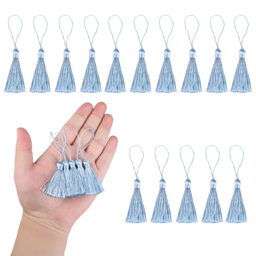 HedongHexi Mini-Lesezeichen-Quasten, 10 cm, mit Schlaufen für Schlüsselanhänger, Ohrringe, Lesezeichen, Schmuckherstellung, DIY-Projekte (blau), 45 Stück von HedongHexi