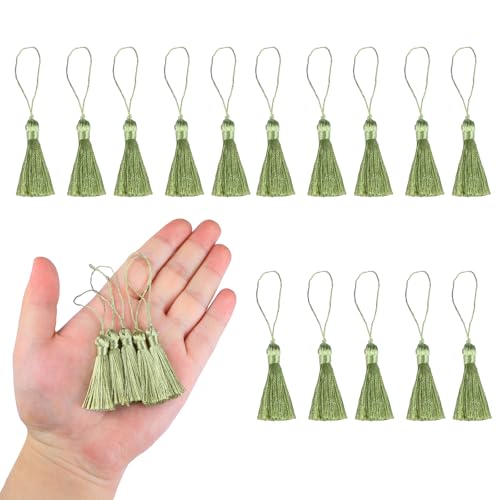 HedongHexi Mini-Lesezeichen-Quasten, 10 cm, mit Schlaufen für Schlüsselanhänger, Ohrringe, Lesezeichen, Schmuckherstellung, DIY-Projekte (grün), 45 Stück von HedongHexi