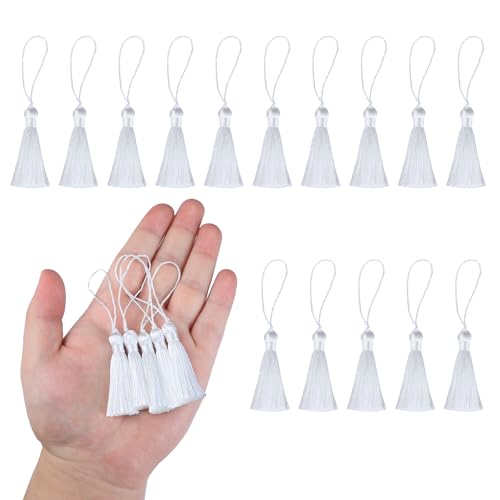HedongHexi Mini-Lesezeichen-Quasten, 10 cm, mit Schlaufen für Schlüsselanhänger, Ohrringe, Lesezeichen, Schmuckherstellung, DIY-Projekte (weiß), 45 Stück von HedongHexi