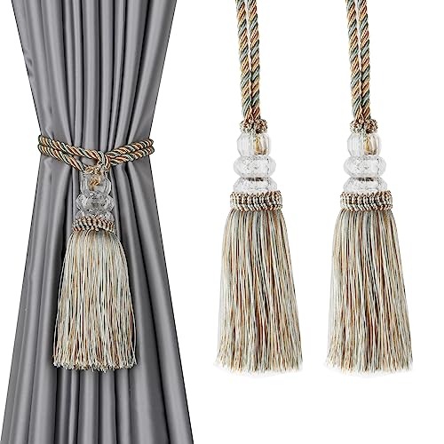 HedongHexi Vorhang-Raffhalter mit Quaste, elegant, dekorativer Vorhanghalter, modernes Seil, Fenstervorhang, Raffhalter für Vorhänge mit Haken, 2 Stück (2 Stück, gemischtes Blau) von HedongHexi