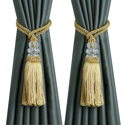 HedongHexi Vorhang-Raffhalter mit Quaste, elegant, dekorativer Vorhanghalter, modernes Seil, Fenstervorhang-Raffhalter für Vorhänge mit Haken, 2 Stück (2 Stück, Gold) von HedongHexi