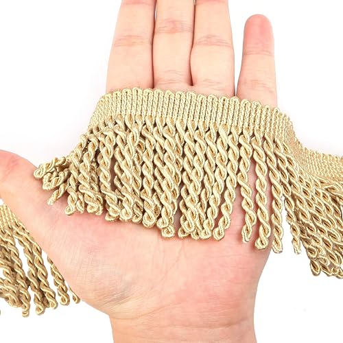 HedongHexi Vorhangfransen Bullion Fransenborte 5/10 Yard x 2,5 Zoll Stoffborten Nähen DIY Dekoration für Vorhang Sofa Kleidung Hellgold HedongHexi Vorhangfransen Bullion Fransenborte 5/10 Yard x 2,5 Zoll Stoffborten Nähen DIY Dekoration für Vorhang Sofa Kleidung Hellgold von HedongHexi