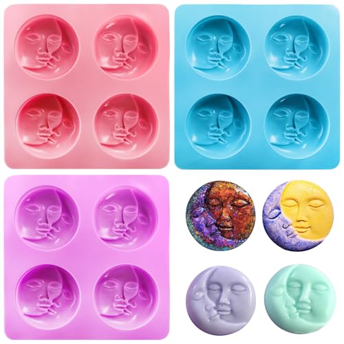 Hedume 3 Stück Sonne & Mond Silikon-Seifenformen, 4 Hohlräume Sonne & Mond Gesicht Seifenformen, Halbmond Gesicht Silikon Seifenform für hausgemachte Badekugeln, Polymer-Ton, DIY Harz Herstellung Hedume 3 Stück Sonne & Mond Silikon-Seifenformen, 4 Hohlräume Sonne & Mond Gesicht Seifenformen, Halbmond Gesicht Silikon Seifenform für hausgemachte Badekugeln, Polymer-Ton, DIY Harz Herstellung von Hedume