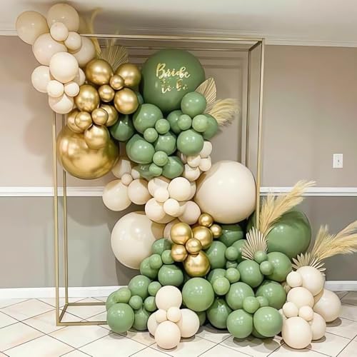Sage Green Gold Balloon Arch Kit,117Pcs Sage Green Balloons Arch Garland Kit with Sand White Gold Balloons for Baby Shower,Birthday Party Decoration,Jungle Safari Party Decoration,Wedding von HeeJoy