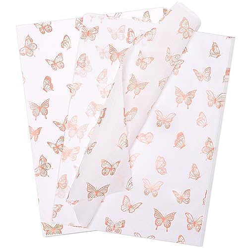 60Pcs Schmetterling Seidenpapier Blätter, 14x20inch Gold Wrapping Seidenpapier Bulk für Verpackung Hochzeit Weihnachten Geburtstag Party DIY Geschenk Dekorationen (Rosa, 50X35cm) von Heekcaa