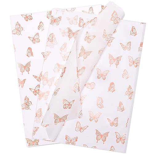 60Pcs Schmetterling Seidenpapier Blätter, 14x20inch Gold Wrapping Seidenpapier Bulk für Verpackung Hochzeit Weihnachten Geburtstag Party DIY Geschenk Dekorationen (Rosa, 50X35cm) von Heekcaa