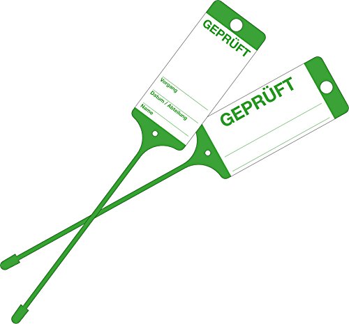 100 Stück grüne Warenanhänger mit Aufdruck: Geprüft; aus wetterfester PP-Folie von Heers-Bielefeld
