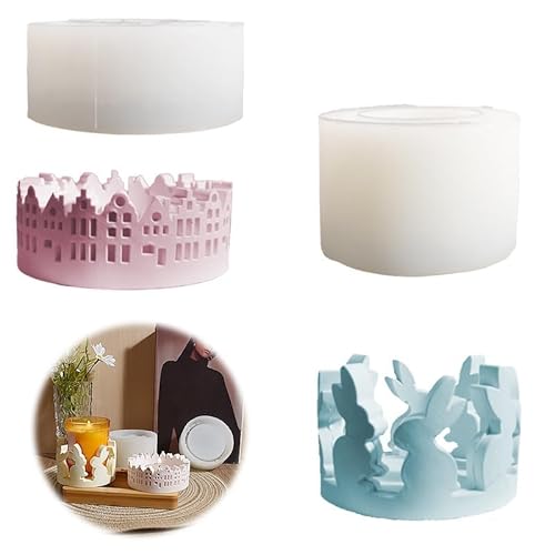 Silikonformen Gießformen Ostern, Silikonform Kerzenhalter, 3D Kaninchen Gießform Ostern, Osterhase Silikonform for Gips, Sojawachs Kerzen, Ostergeschenke (A+B) von Hegawleo