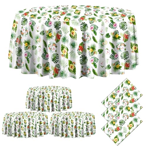 3 Pack Hawaiian Luau Tischdecken für Party-Dekorationen, Palm Leaf Tabelle deckt Runde Aloha Tropical Leaf Tischdecke für Sommer Strand Kinder Geburtstag Cocktail Party Supplies, 84 Zoll von Hegbolke