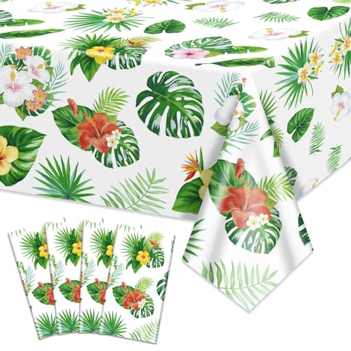 4 Pack Hawaiian Luau Tischdecken für Party-Dekorationen, Palm Leaf Tabelle deckt rechteckige Aloha Tropical Leaf Tischdecken für Sommer Strand Kinder Geburtstag Cocktail Party Supplies, 86 x 51 in von Hegbolke